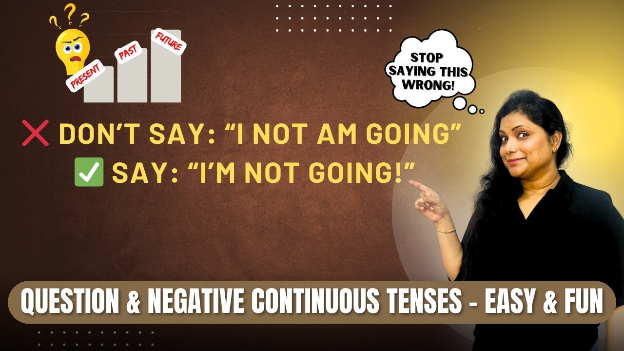 Continuous Tense grammar guide – negative, question and negative-question forms explained with examples by Anju Jindal